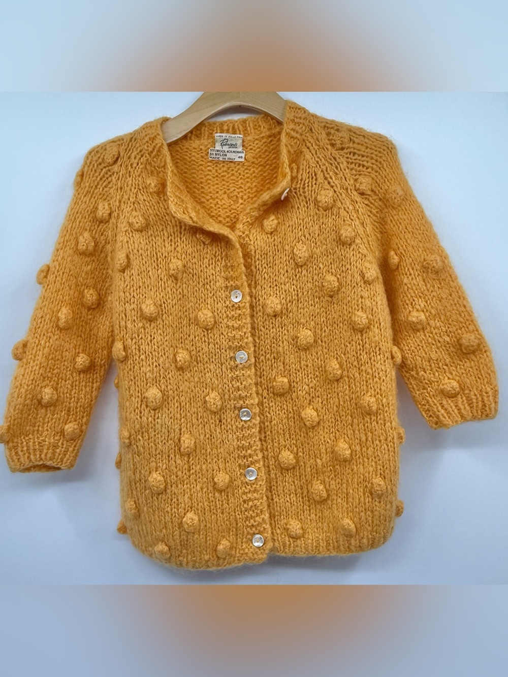 Vintage Robinson’s Popcorn Bobble Stitch Mohair Wool Blend Cardigan 1970s Italy